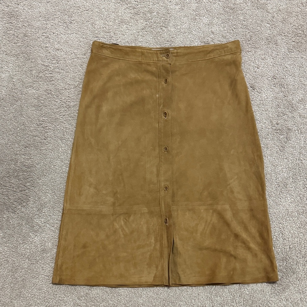 Nicole Farhi Tan Button-Front Suede Skirt